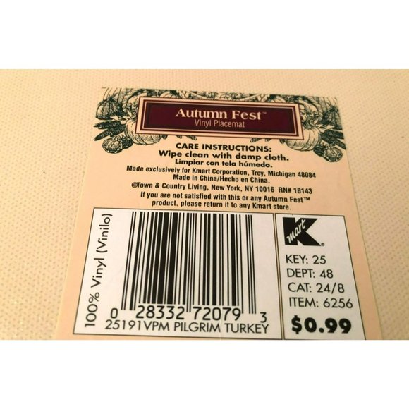 Vintage Set of 4 Vinyl Placemats, Turkey Placemat, Wipeable Placemat - Picture 4 of 4